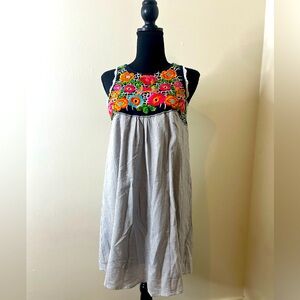 Altar'd State Mini Dress Blue White Striped Floral Embroidery Sleeveless…